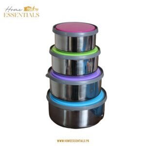 Food Container Round and Flat Stainless Steel Bowls with Lid 4
                Pcs Set
